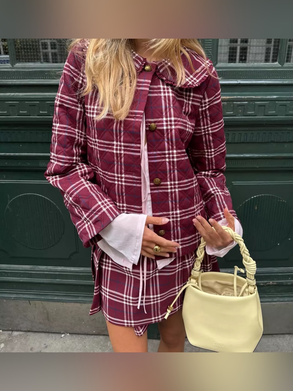 The Hill House Home Blake Jacket in Berry Wallace Plaid Peter Pan Blaire Waldorf